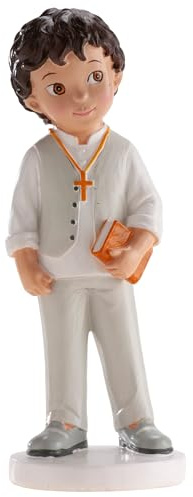dekora - Figura Decorativa per la Prima Comunione Ragazzo con Bibbia - Realizzata in Resina - Decorazione per Torte - Altezza 16,6 cm - Design Originale e Dettagliato - Adatto al Contatto Alimentare