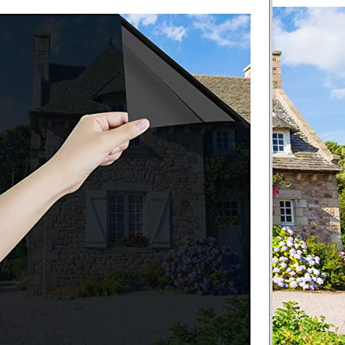 Ohmywor Lámina para ventana, protección solar, autoadhesiva, protección contra el calor, lámina de espejo de interior transparente de exterior, opaca, anti UV, color negro, 60x500 cm