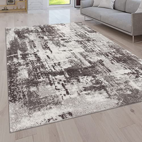 Paco Home Hochflor Teppich Wohnzimmer Schlafzimmer Moderne Vintage Optik Shaggy Abstraktes Muster, Grösse:120x160 cm, Farbe:Grau