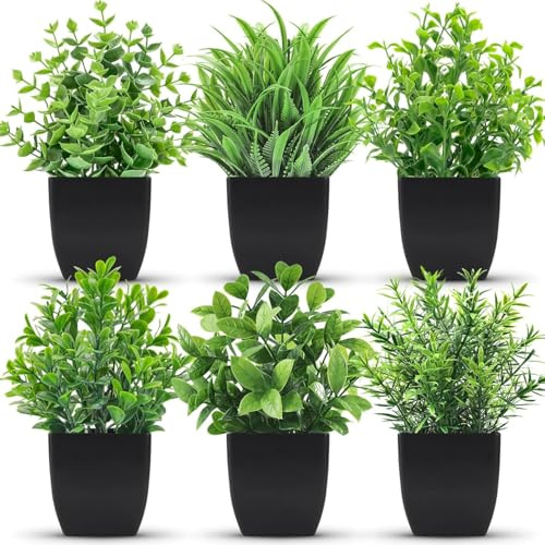 Der Rose 6 Pack Small Fake Plants Artificial Potted Faux Plants in Pot for Home Office Farmhouse Bathroom Shelf Decor Indoor