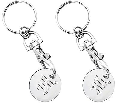 jeufun 2Pcs Metal Shopping Cart Coin Keychains, Reusable Metal Trolley Coin Keyring Set, Keyring Clasp Supermarket Locker Cart Unlocker Unisex Birthday and Thanksgiving Gifts