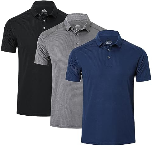 HUAKANG 3-pack pikétröja män kortärmad snabbtorkande ventilerande tennis pikétröja män sommar sport golf t-shirt