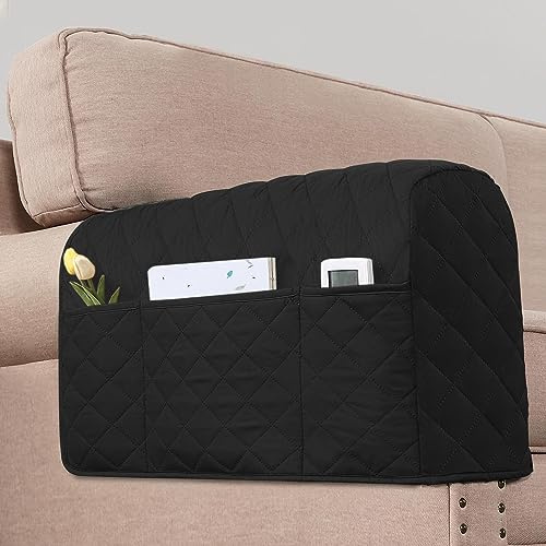 KPPKOU 2 Pack Water Resistant Armrest Covers for Chairs and Sofas Couch Arm Covers with 3 Pockets for Phone Sofa Arm Protector Washable for Pets, Cats (Black)