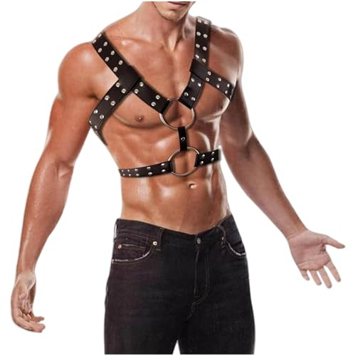 Pfylinqo Men's Bondage Restraints Harness Belt Costume, PU Leather Gothic Chest Bondage Harness for Men S&M Adjustable Buckle Clothes Outfits BDSM Cosplay Fetish Masquerade Costume