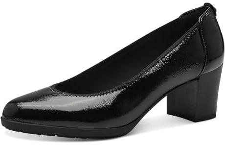Tamaris Damen Pumps Leder Trichterabsatz bequem; BLACK PATENT, EU 38