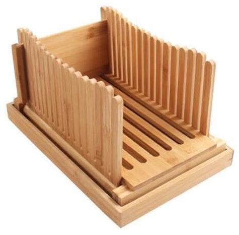 PAPAPI Bamboo Wood Bread Slicer for Homemade Bread Toast Cutting Board, Adjustable Thickness Breadmaker for Loaf Cakes A