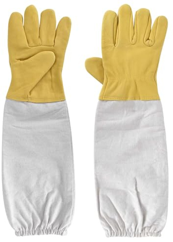 Guanti per Apicoltura, Guanti da Apicoltore per Uomo e Donna, Guanti Pelle di Capra da Lavoro Giallo, Maniche Lunghe in Tela, Attrezzatura da Apicoltore