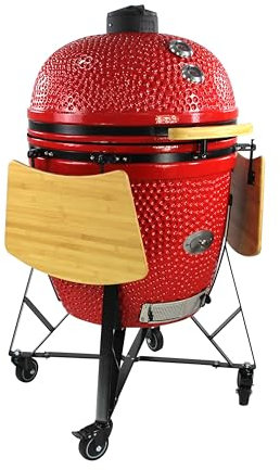 YNNI TQ0C27RE - Alimentador de virutas XXL rojo de 27.5 pulgadas para horno Kamado Basic para barbacoa, incluye carrito