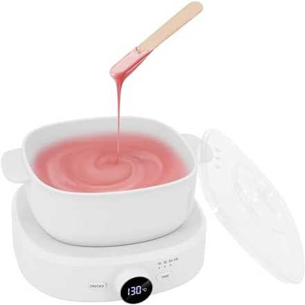 Wax Warmer for Hair Removal, Adjustable Temperature, Digital Display Professional Hot Wax Warmer Pot with Silicone Bowl, Timer setting，white
