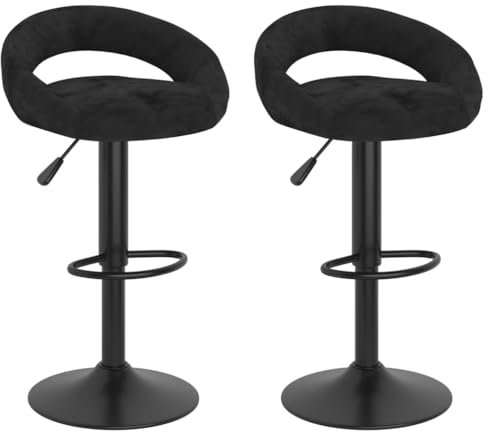 vidaXL Barstolar 2 st svart sammet, stol, kök bar stol, bistro stol, frukost barstol, bar stol, restaurang stol, pub stol, bänkstol, justerbar barstol