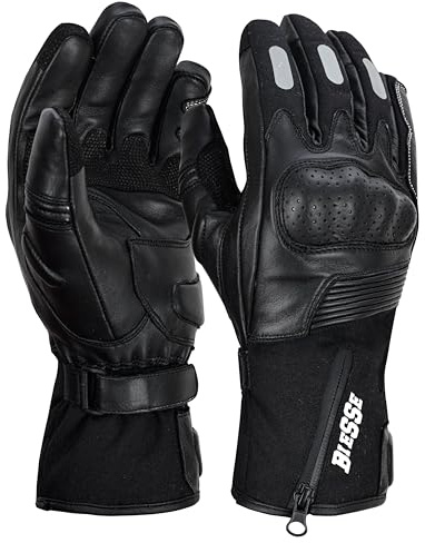 BI ESSE Guanti da moto invernali per uomo donna pollice touch screen, guanti da moto impermeabili e antivento protezione leggera e calda per motociclismo, ciclismo, equitazione, ATV (NERO, S)