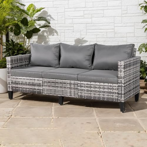 Rattan Park Sofás de Jardín de Poliratán – Conjunto Modular de Muebles de Exterior para Terraza y Patio (Gris, 3 plazas)