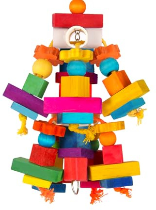 Kyouki Large Parrot Toy, Bird Toys for Cockatoos,Macaws, African Grey, Amazon Parrots,Conures, Lovebirds, Multicolored Natural Wooden Blocks Chewing Toys Bird Cage Accessories (Colorful)