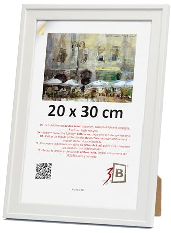 3-B Cornice portafoto SALO - Bianco - 20x30 cm - Cornice in legno, cornice per foto, cornice per ritratti con vetro acrilico