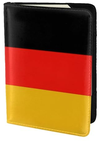 Porta passaporto in pelle bovina con stampa bandiera della Germania, copertura del passaporto, custodia per carte da viaggio per uomini e donne, protezione documenti, nero, Taglia unica