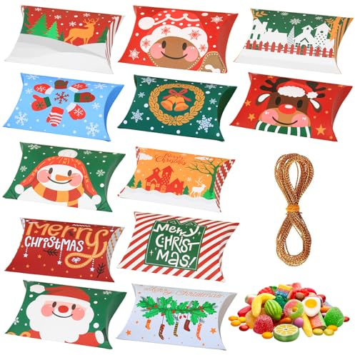 Pengagåva jul 24 stycken presentlådor med guldtråd chokladlådor för fyllning för godis, kaklådor, pralinlådor, plånböcker och juldekorationer