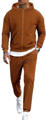 LecGee Mens Track Suits 2 Piece Set Matching Hoodies and Sweatpants Set Full Zip Jacket Jogging Suit for Men(Brown, Large)