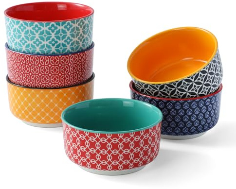 DOWAN Creme Brulee - Set di 6 ciotole in porcellana, 235 ml, adatti al forno, piccoli pirottini per ragout fini, adatti al microonde, agli airfryer e alla lavastoviglie, Ø 10,5 cm, multicolore