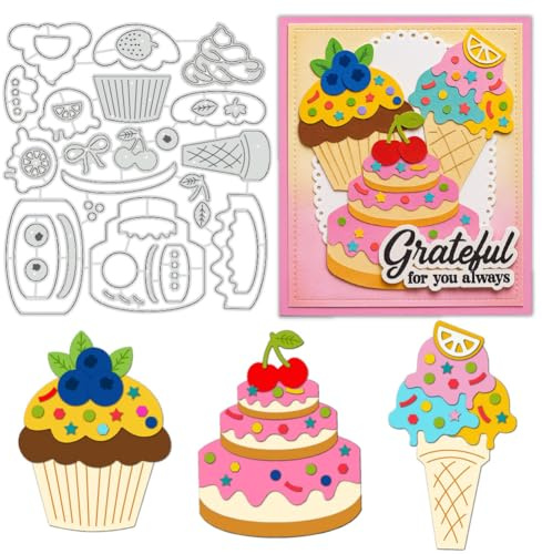 UNICRAFTALE Fresa Arándano Cupcake Clip Etiqueta Troquel Para Creación Tarjetas Plantilla Reutilizable Tema Pastel Carbono Plantilla de estampado Die Cut Para Scrapbooking Álbum Artesanal