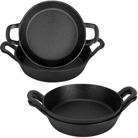 Mini Cast Iron Skillets Small Cast Iron Pan Ramekin Set Black Casserole Dish Cookware Oven Safe Mini Skillets for Kitchen Indoor Outdoor Picnic (4pcs, 18cm)