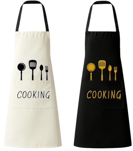 SongBuydn 2 Küchenschürzen, Kochschürze Damen und Herren, Hochwertige Küchenschürze für Kochen und Backen, Schwarz und Weiß, 70x60 cm