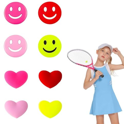 8 stycken tennisdämpare, silikondämpare tennisracket, Happy Face tennis dämpare, rolig smiley-klubba stötdämpare, tennisrackettillbehör, tennisracketar, minskar racketvibrationer, tennisfans