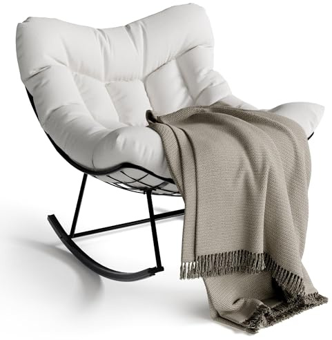 Mecedora Papasan Grande para Uso en Patio,interior y Exteriores, Blanco | Carga 175 KGSilla Huevo de Ratán Tejida, Estructura de Metal Resistente