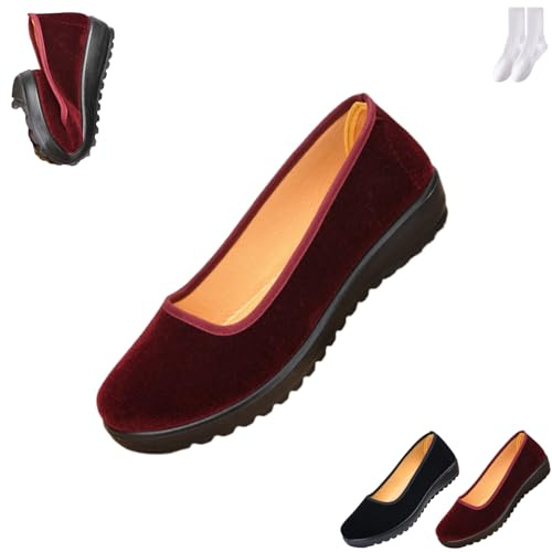 Baskets orthopédiques légères à enfiler pour femme - Ballerines plates - Chaussures de travail décontractées - Chaussures de travail confortables à talon compensé bas, rouge foncé, 0 UK