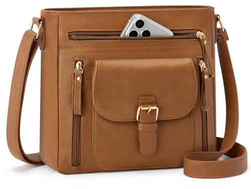 RAINSMORE Cross Body Bag Women, PU Leather Crossbody Bags with Multi-Pocket | Women's Cross-body Bags, Ladies Cross Body Bag, Cross-body Handbags & Shoulder Bags, for Travel Shopping Work Daily Use