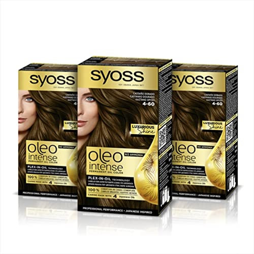 Syoss Oleo Intense Permanent Intensive Oil Colour Tinte de Pelo, Color 4.60 Gold Brown, Paquete de 3