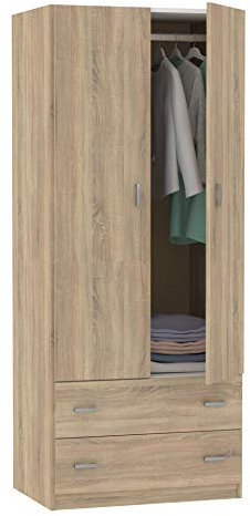 Armario Juvenil, Infantil, Armario Individual Turín 2 Puertas 2 Cajones Roble Cambrian 74x180 cm