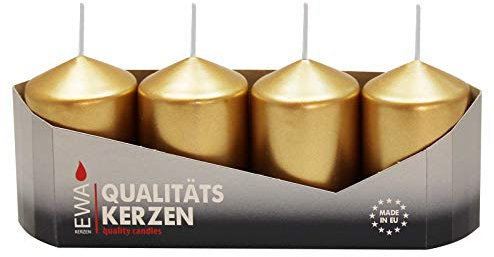 4er Tray Stumpenkerzen Gold lackiert, Größe ca. 40 x 60 mm Adventskerzen Weihnachtskerzen Säulenkerzen