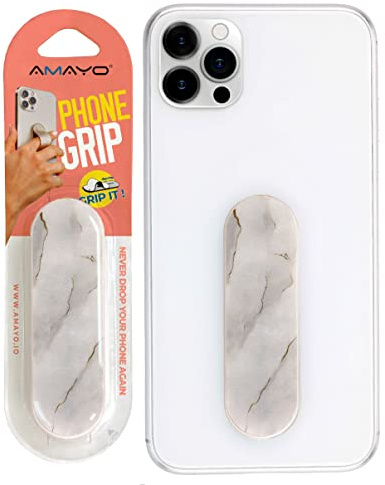 Amayo Grip – originalet! Smartphone fingerhållare – mobiltelefon fingerhållare telefon grepp mobiltelefonhållare stativ handtag – mobiltelefonhållare mobiltelefon ring (marmor serie – vit)