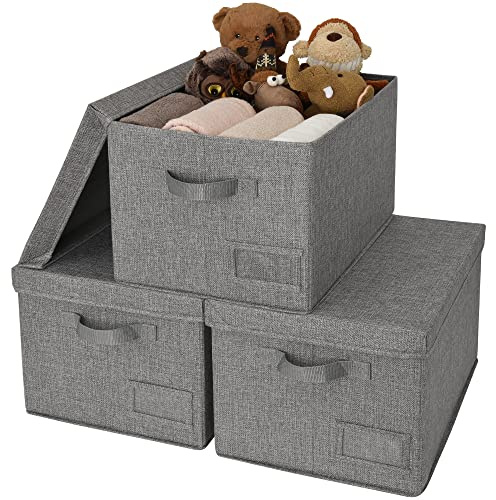 GRANNY SAYS Cajas de almacenamiento extragrandes con tapas, paquete de 3 cestas resistentes para estantes, cajas de ropa y organizadores de armario