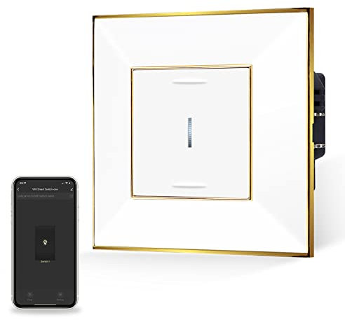 JIMEIDA Smart Touch Lichtschalter Unterputz mit Weiß,Quadrat PC Rahmen,WLAN Kipplichtschalter Arbeiten mit Alexa, Google Assistant, Neutrale Leitung benötigt, 1-Fach