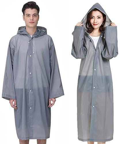 GUKOY 2 Stück Regenponcho Regenmantel Herren Damen Wasserdicht, Eva Regenbekleidung Regencape Regenjacke Regen Zubehör für Wandern Radfahren Camping und Reisen (Grau+Grau)