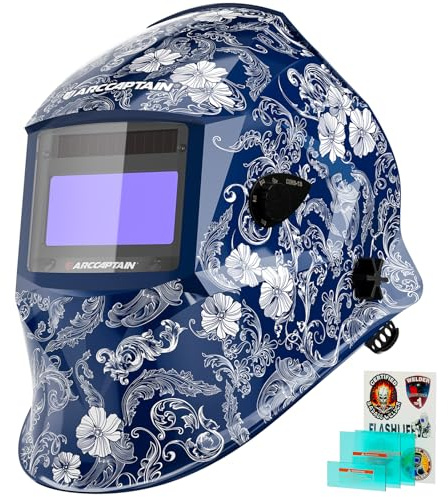 ARCCAPTAIN Large Viewing Screen Welding Helmet, 1/1/1/1 Top Optical Clarity Auto Darkening Welding Hood, 4 Arc Sensor 1/25000s Response Time True Color Weld Hood Helmet HSH-S800 Flower