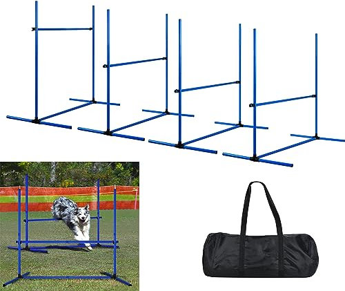 CEEDIR 4 x Hürden Agility-Ausrüstung für Hunde Slalom Stangen Agility Hürdenset für Haustiere 104x70x101cm Höhenverstellbar Kunststoff Hunde Training Inklusive Tasche Blau