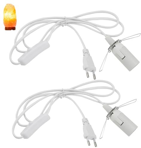 JTgugu 2 Pièces Câble pour Lampe à Sel avec Prise Européenne et Interrupteur 1,8 m Isolation Douille pour Lampe de Sel avec Câble D'alimentation Prise - Blanc