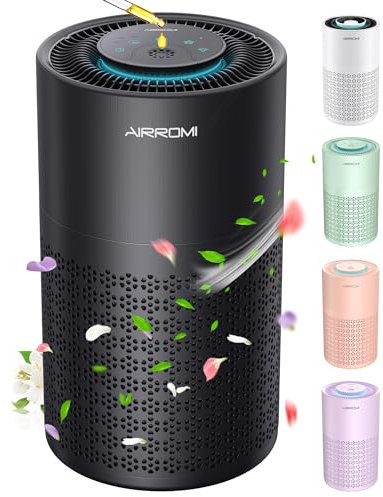 AIRROMI Air Purifier for Bedroom with HEPA 3-in-1 Filter, Pet Air Purifier for Home Cat Pee Smell, Covers Upto 990 Ft², Quiet 360°intake Air Cleaner for pet hair,allergies,Dust,Smoke A2001 Black