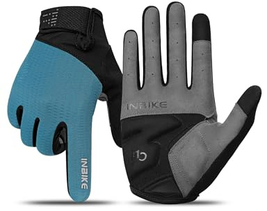 INBIKE Guantes de Ciclismo MTB Moto Bicicleta Montaña de Dedo Largo para Hombre con Pantalla Táctil de 2 Dedos y TPR Pads Elástico Transpirable y Multifuncional Reflectante Logo, Azul, L