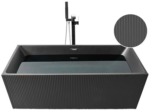 Moderne rechteckige freistehende Badewanne 170 x 80 cm Acryl geriffelt Oberfläche Badezimmer Mattschwarz Gocta