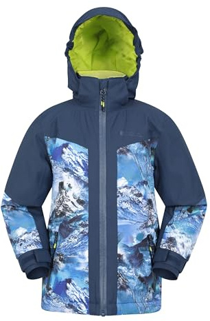 Mountain Warehouse Himalayan Kids Waterproof Ski Jacket - Breathable Childrens Coat withTaped Seams & Detachable Hood - Snowboarding Navy Kids Size 11-12 Years