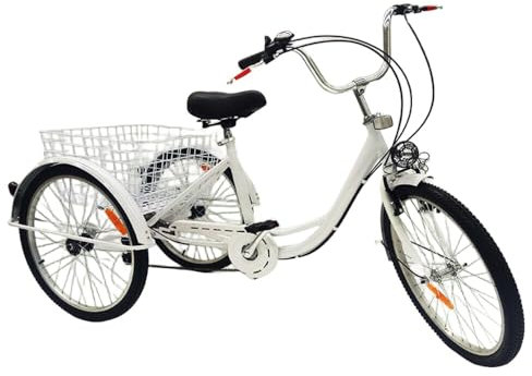 HANGKAI 24’’ Erwachsenen-Dreiräder, 3 Räder Dreirad für Erwachsene, 6 Geschwindigkeit Fahrrad Dreirad aus Licht Korb
