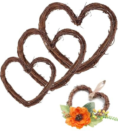 QLEUIFT Ghirlande di Rattan Retrò a Cuore Vimini Cuori Appesi Ghirlande Corona di Vite Naturale Cuore Ghirlanda di Vite Rustica Cuor Ghirlanda in Rattan per Decorazione della Parete della Porta, 3 pcs