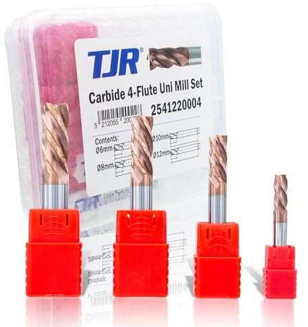 TJR Carburo 4 Schneider Uni Mill Set (6/8/10/12 mm) - Fresa in metallo duro con rivestimento TiAlN per acciaio, acciaio inossidabile, ghisa, fresatura CNC, taglio di precisione