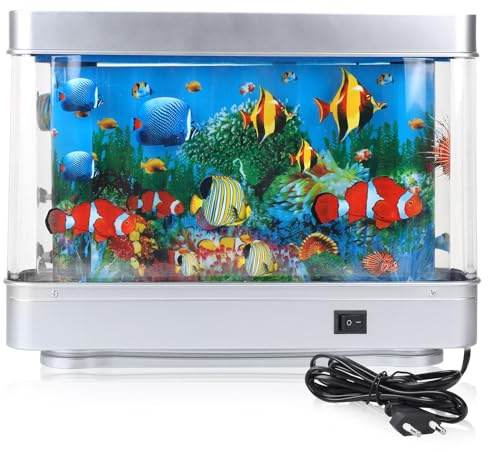 SWAWIS Acquario Finto Luce Notturna Realistica Lampada Decorativa Acquario Finto con Pesci in Movimento Alimentato Tramite USB Spina Europea