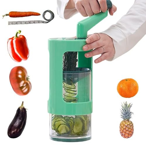 Cortador manual en espiral de verduras, verde, material PS+ABS, diseño giratorio, rallador de cocina multifunción con mango ajustable 9 en 1 para pepino, zanahoria, tomate, apto para lavavajillas