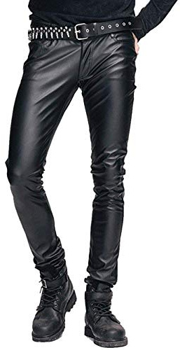 Huixin Pantaloni Attillati in Pelle Stretch Uomo Pu Skinny Steampunk Uomo Nero Pantaloni Slim in Similpelle Matita Nera (Color : Nero, Size : L)