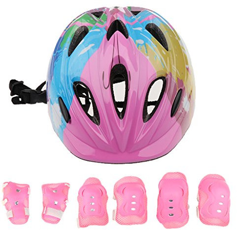 B Baosity Kinder Helm Knieschoner Ellenbogenschützer Handgelenkschoner für Kinder 5-15 Jahre, Set 7 Fahrrad, Skateboard, Radfahren, Roller, Roller, Schutzausrüstung - 3 Farben, Kinder, Rose